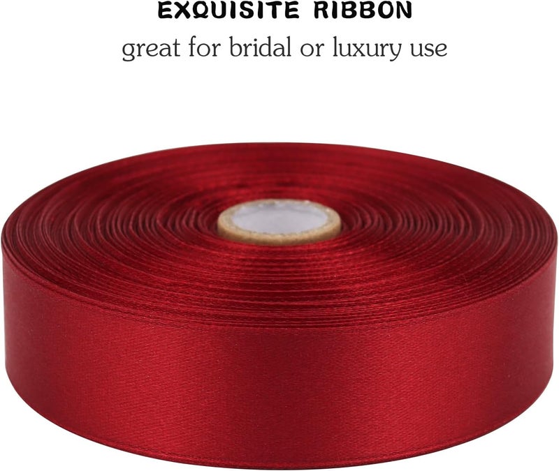 Riunbb Deep red Solid Satin Ribbon 1 Inch 50 Yards Solid Polyester Fabric Ribbon for Gift Wrapping Wedding Christmas Baby Shower Birthday Party Decoration Handmade Immortal Flower Craft - Image 4